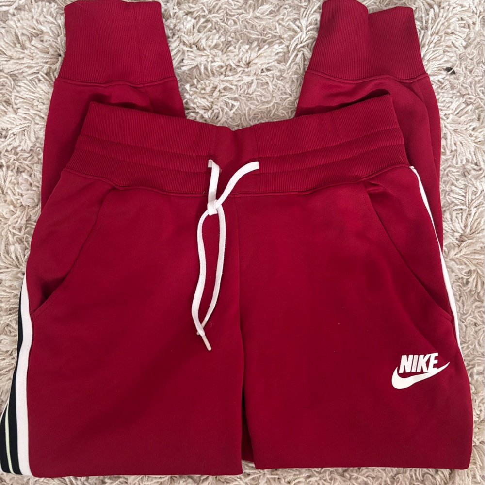 Nike Womens Burgundy Joggers with White Accents